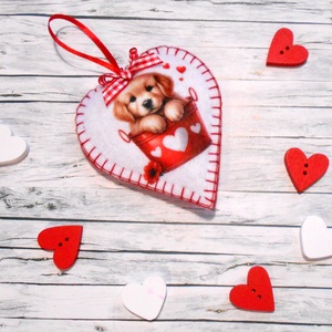 Goldi: valentin napi, kölyökkutyás szív dísz, Otthon & Életmód, Dekoráció, Fali és függő dekoráció, Függődísz, Varrás, MESKA