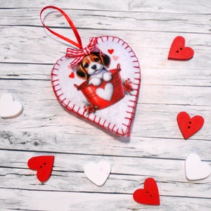 Beagle: valentin napi, kölyökkutyás szív , Otthon & Életmód, Dekoráció, Fali és függő dekoráció, Függődísz, Varrás, MESKA