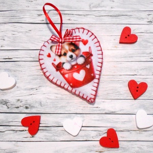 Corgi: valentin napi, kölyökkutyás szív , Otthon & Életmód, Dekoráció, Fali és függő dekoráció, Függődísz, Varrás, MESKA