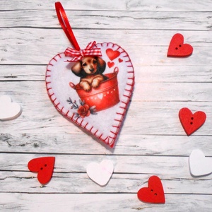 Tacsi: valentin napi, kölyökkutyás szív , Otthon & Életmód, Dekoráció, Fali és függő dekoráció, Függődísz, Varrás, MESKA