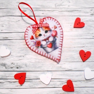 Cica 1: valentin napi, kölyökcicás szív , Otthon & Életmód, Dekoráció, Fali és függő dekoráció, Függődísz, Varrás, MESKA