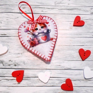 Cica 4: valentin napi, kölyökcicás szív , Otthon & Életmód, Dekoráció, Fali és függő dekoráció, Függődísz, Varrás, MESKA