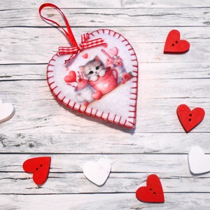 Cica 6: valentin napi, kölyökcicás szív , Otthon & Életmód, Dekoráció, Fali és függő dekoráció, Függődísz, Varrás, MESKA