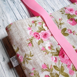 Nagyméretű rózsaszín steppelt-rózsamintás válltáska - táska & tok - kézitáska & válltáska - nagy pakolós táska - Meska.hu