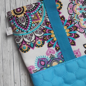 Nagyméretű türkizkék, natúr alapon türkizkék-pink-lila-fekete mandala mintás válltáska - táska & tok - kézitáska & válltáska - nagy pakolós táska - Meska.hu