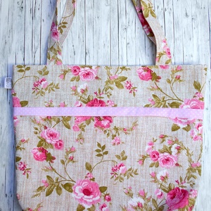 Beige alapon rózsaszín rózsa mintás válltáska - Meska.hu