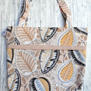 Beige alapon drapp-okker-világoskék levélmintás válltáska - Meska.hu