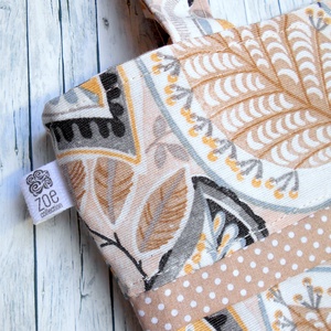 Beige alapon drapp-okker-világoskék levélmintás válltáska - táska & tok - kézitáska & válltáska - válltáska - Meska.hu