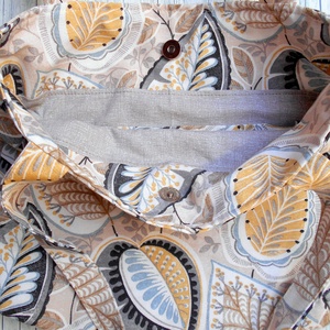 Beige alapon drapp-okker-világoskék levélmintás válltáska - táska & tok - kézitáska & válltáska - válltáska - Meska.hu