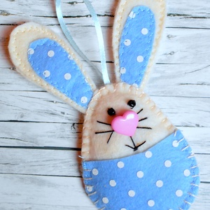 Zsebes nyuszi barkácsfilcből (világoskék-fehér pöttyös) - Meska.hu