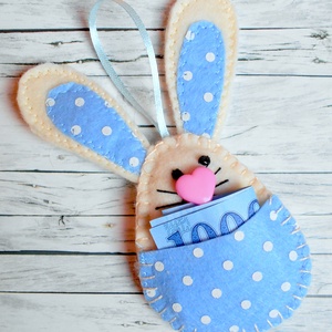 Zsebes nyuszi barkácsfilcből (világoskék-fehér pöttyös) - otthon & életmód - dekoráció - fali és függő dekoráció - függődísz - Meska.hu