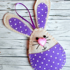 Zsebes nyuszi barkácsfilcből (ibolyalila-fehér pöttyös) - Meska.hu