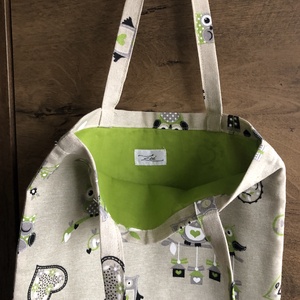 Textil szatyor zöld bagoly mintával - táska & tok - bevásárlás & shopper táska - shopper, textiltáska, szatyor - Meska.hu