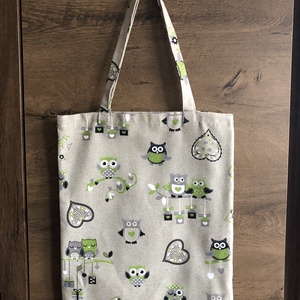 Textil szatyor zöld bagoly mintával - táska & tok - bevásárlás & shopper táska - shopper, textiltáska, szatyor - Meska.hu