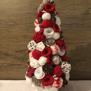 Dekoratív mini karácsonyfa piros-fehér - karácsony - karácsonyi lakásdekoráció - Meska.hu