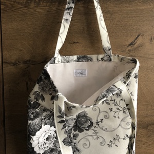 Textil szatyor szürke rózsa mintával - táska & tok - bevásárlás & shopper táska - shopper, textiltáska, szatyor - Meska.hu