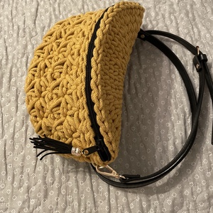 Mustár horgolt crossbody táska,övtáska - Meska.hu