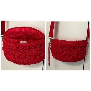 Szürke,piros horgolt crossbody táska,övtáska - táska & tok - kézitáska & válltáska - válltáska - Meska.hu