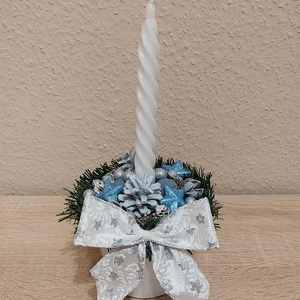 ,,ZOLICA Téli gyertyadísz ezüst masnival, Karácsony, Adventi díszek, Adventi gyertyadíszek és koszorúdíszek, Virágkötés, MESKA