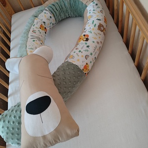 ,,ZOLICA Állatfejes hengerpárna/rácsvédő MACI - bézs, állatos, zsálya - otthon & életmód - babaszoba, gyerekszoba - rácsvédő & baldachin - Meska.hu