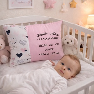 ,,ZOLICA Hímzett születési párna - szívecskés, Otthon & Életmód, Lakástextil, Párna & Párnahuzat, Díszpárna (belsővel együtt), Varrás, MESKA