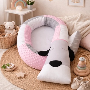 Állatfejes hengerpárna / rácsvédő KUTYUS - szürke, fehér, rózsaszín - baba - mama - baba ágynemű - rácsvédő & baldachin - Meska.hu