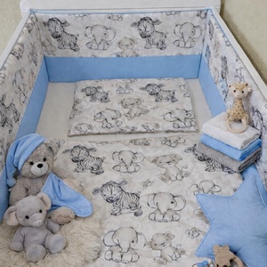 Babaágynemű szett 3 részes - Kék Szavanna, Baba - mama, Baba ágynemű, Rácsvédő & Baldachin, Varrás, MESKA