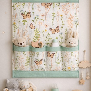 Zsebes tároló - Tavaszi lepketánc, Baba - mama, Baba ágynemű, Szett kiságyba, Varrás, MESKA