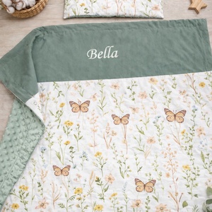 Baba / gyermekágynemű szett 2 részes HÍMZETT NEVES - Tavaszi lepketánc - Meska.hu