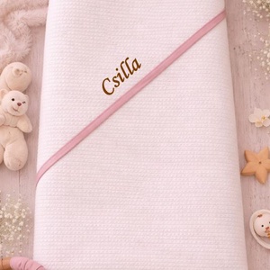 Baba / gyermek fürdőlepedő PRÉMIUM - pasztellmályva szegővel, Baba - mama, Pelenkázó, babafürdető kellékek, Baba törölköző, Varrás, Hímzés, MESKA