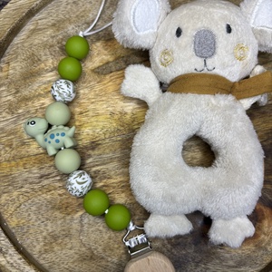 Zöld dínós szilikon cumilánc  biztonságos és vidám baba kiegészítő - játék & sport - 3 éves kor alattiaknak - cumilánc - Meska.hu