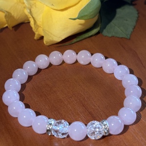 LELKI GYÓGYÍTÓ - Rózsakvarc  Hegyi kristály karkötő  , Ékszer, Karkötő, Ásványkarkötő, Ékszerkészítés, MESKA