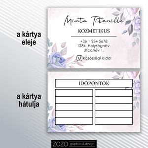 Névjegykártya időpontkártya hűségkártya termékkártya köszönőkártya  kék virágos reklám marketing arculat dizájn - otthon & életmód - papír, írószer - ajándékozás kellékei - ajándékkísérő - Meska.hu