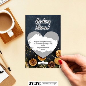 Karácsonyi egyedi kaparós lap üdvözlőkártya általad megadott saját szöveggel személyre szabott felkérő bejelentő ajándék, Otthon & Életmód, Papír, írószer, Ajándékozás kellékei, Képeslap, üdvözlőlap, Fotó, grafika, rajz, illusztráció, MESKA