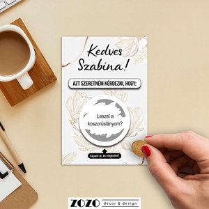 Keresztszülő tanú koszorúslány felkérő baba bejelentő egyedi kaparós sorsjegy lap kártya személyre szabott szöveggel, Otthon & Életmód, Papír, írószer, Ajándékozás kellékei, Ajándék sorsjegy, Fotó, grafika, rajz, illusztráció, MESKA