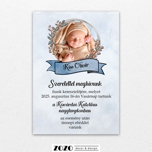 Fiús keresztelő keresztszülő meghívó felkérő saját babafotóddal egyedi névvel személyre szabható keresztanya keresztapa - esküvő - meghívó & kártya - meghívó - Meska.hu