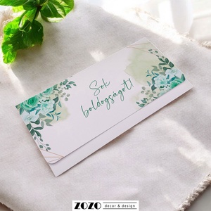 Green Flowers pénzátadó boríték esküvőre egyedi személyre szabható nászajándék születésnap névnap ballagás diploma, Esküvő, Emlék & Ajándék, Nászajándék, Esküvői pénzátadó boríték, kártya, Fotó, grafika, rajz, illusztráció, MESKA