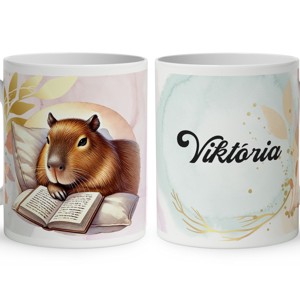 Névvel kérhető - Könyvmoly capybara mintás bögre, Otthon & Életmód, Konyhafelszerelés, tálalás, Tálalás, Bögre & Csésze, , MESKA