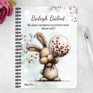 Személyre szabható - Cuki téli nyuszi gömbbel mintás A6-os füzet - otthon & életmód - papír, írószer - jegyzetfüzet & napló - Meska.hu