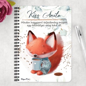 Személyre szabható - Kávés Róka mintás A6-os füzet - otthon & életmód - papír, írószer - jegyzetfüzet & napló - Meska.hu