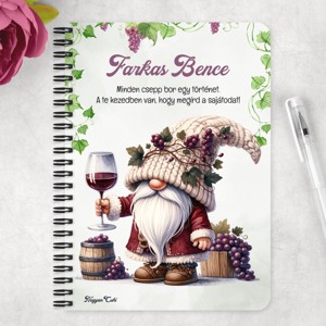 Személyre szabható - Cuki szüreti borász manó mintás A5-ös füzet - otthon & életmód - papír, írószer - jegyzetfüzet & napló - Meska.hu