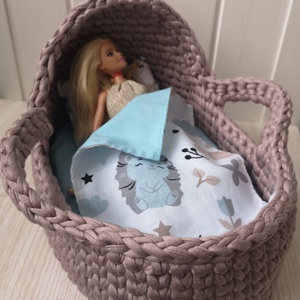 Játék mózeskosár + ágyneműszett  - játék & sport - baba & babaház - játékbaba, babakellék - Meska.hu