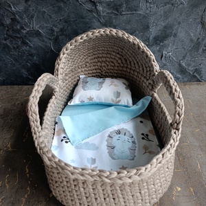 Játék mózeskosár + ágyneműszett  - játék & sport - baba & babaház - játékbaba, babakellék - Meska.hu