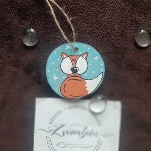 Karácsonyi rókás Festett fakorong - Meska.hu