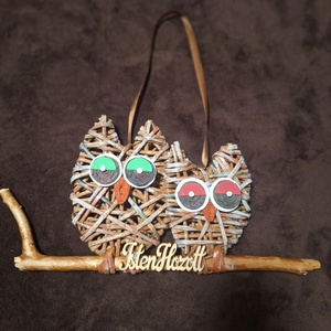 Bagolypár ajtódísz,kopogtató, Otthon & Életmód, Dekoráció, Ajtó- és ablak dekoráció, Ajtódísz & Kopogtató, Fonás (csuhé, gyékény, stb.), Papírművészet, MESKA