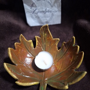 Őszi falevél mécsestartó, ékszertartó, tálka - művészet - szobor - kerámia - Meska.hu