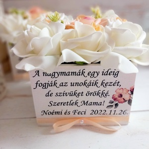 Nagymama habrózsa virágbox, Esküvő, Emlék & Ajándék, Szülőköszöntő ajándék, Decoupage, transzfer és szalvétatechnika, Virágkötés, MESKA