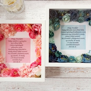 Virágos pink képkeret idézettel, Esküvő, Emlék & Ajándék, Szülőköszöntő ajándék, Virágkötés, Meska