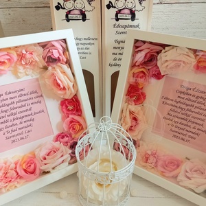 Virágos pink képkeret idézettel, Esküvő, Emlék & Ajándék, Szülőköszöntő ajándék, Virágkötés, MESKA