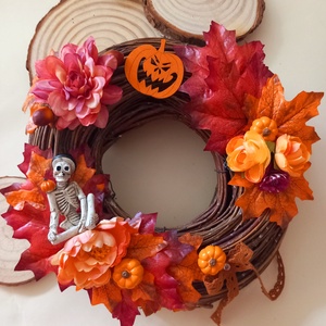 Csonti halloweeni őszi vessző koszorú, Otthon & Lakás, Dekoráció, Ajtó- és ablak dekoráció, Ajtódísz & Kopogtató, Virágkötés, Meska